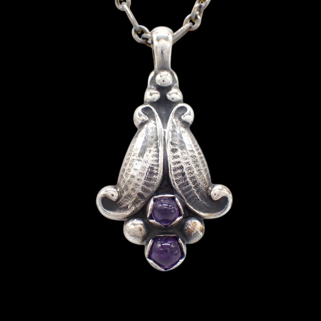 Georg Jensen ジョージジェンセン 1993 イヤーペンダント ペンダント ネックレス アメジスト 925 シルバー パープル ヘリテージ 4257拍卖