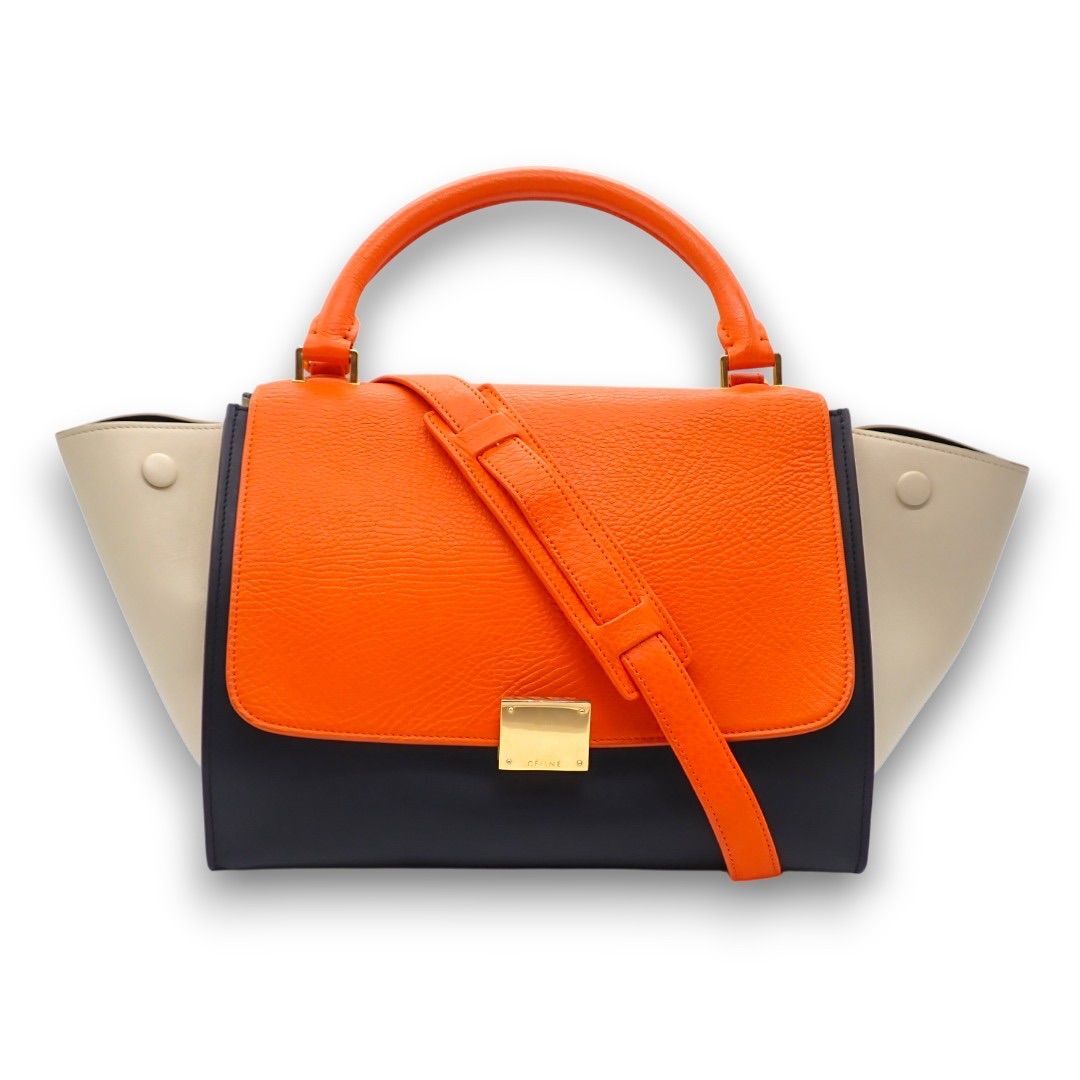 セリーヌ CELINE トラペーズ ショルダーバッグ ハンドバッグ マルチカラー 2way オレンジ ネイビー アイボリー レザー ゴールド 4418拍卖