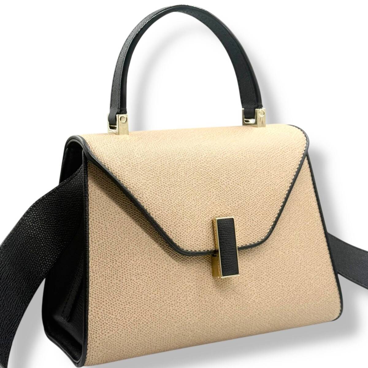 新品同様 ヴァレクストラ ミニ イジィデ キアロスクーロ Valextra 2way ハンドバッグ ショルダーバッグ カシミア ブラック 4411拍卖