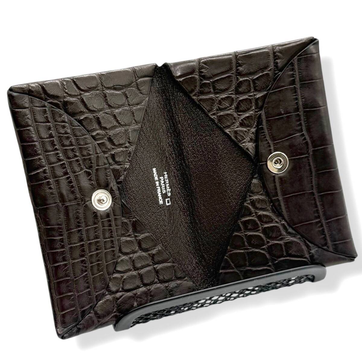 エルメス Hermes カルヴィ アリゲーター カードケース 名刺入れ ブラウン クロコダイル レディース メンズ ブランド D刻印 de3拍卖