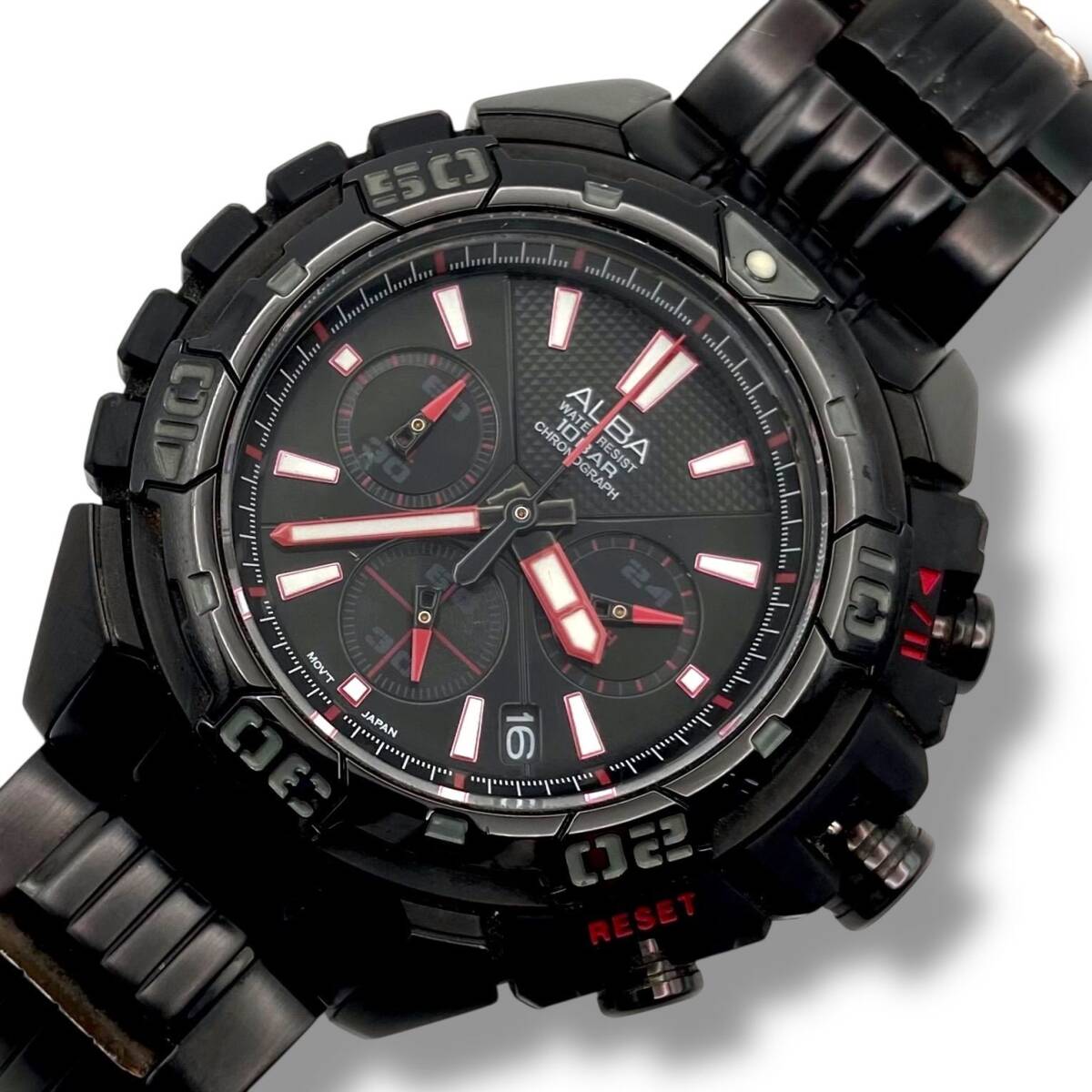 稼働 アルバ ALBA VK63-X003 腕時計 クロノグラフ ブラックダイアル 10BAR ブラック アナログ クォーツ ts1拍卖