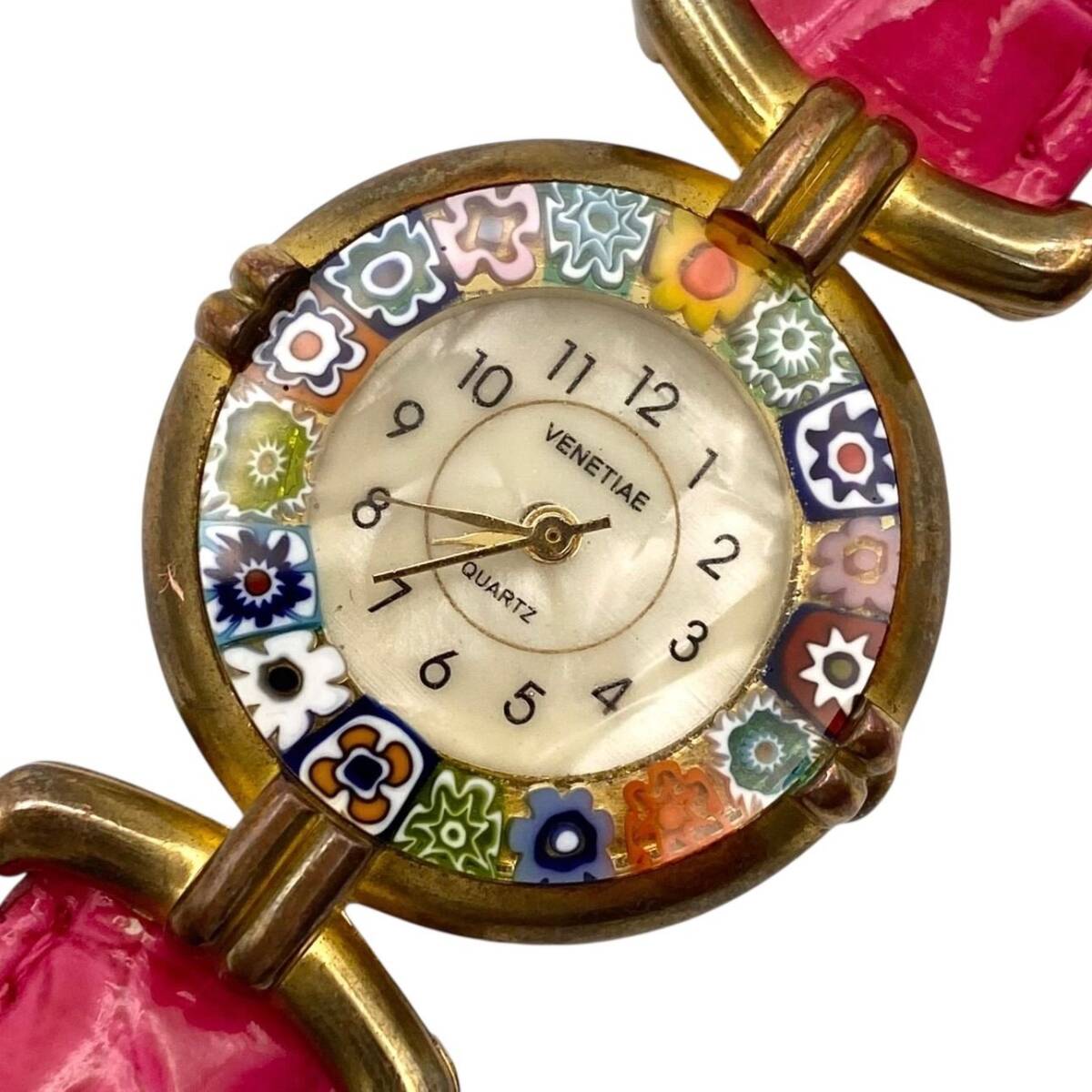 新品電池/稼働 ベネチアングラス VENETIAE 腕時計 シェル文字盤 マルチカラー ゴールド ピンク アナログ クォーツ ts4拍卖