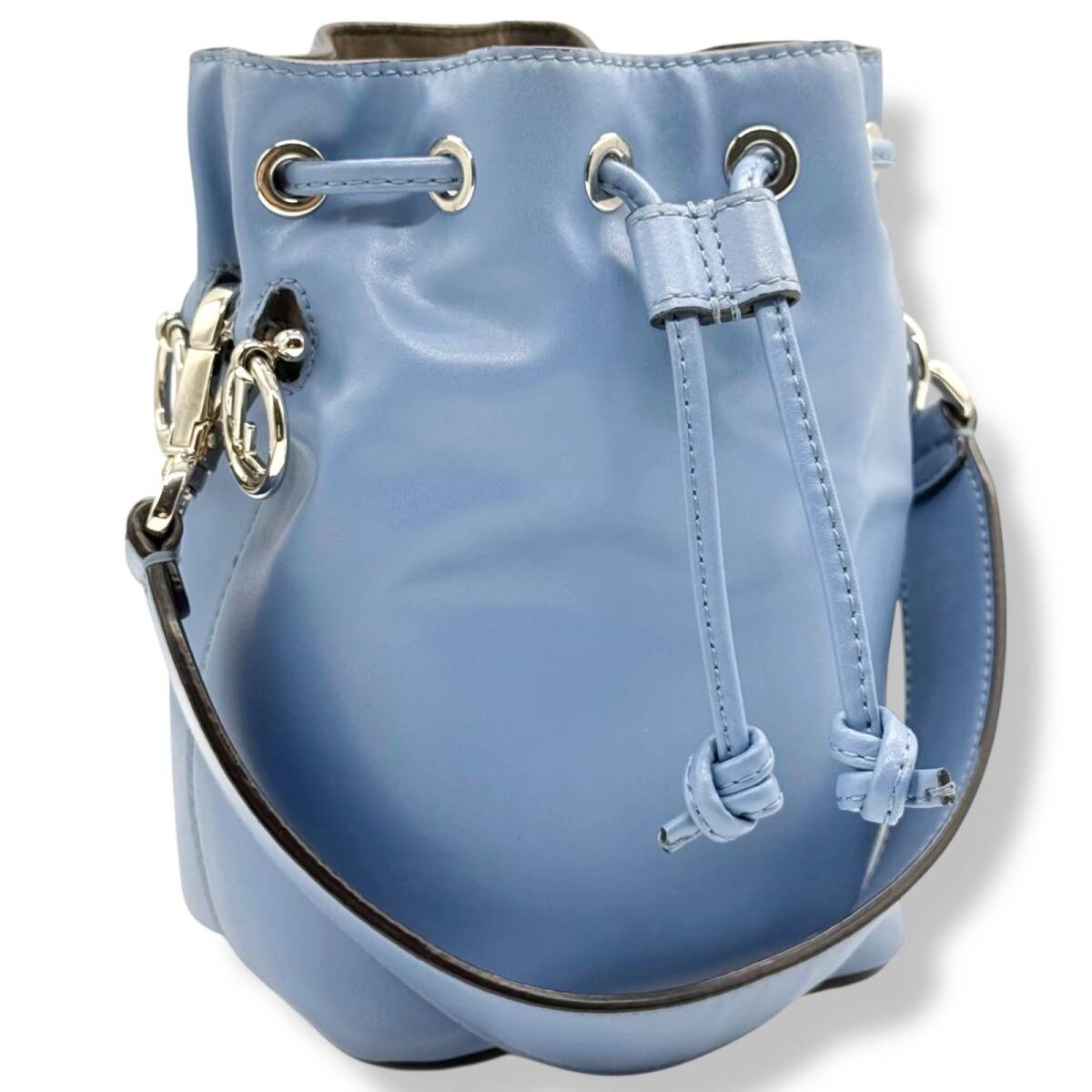 フェンディ モントレゾール ミニ ハンドバッグ ブルー 巾着 レザー FENDI 8BS010 エフイズ FF バケット ブランド 4432拍卖