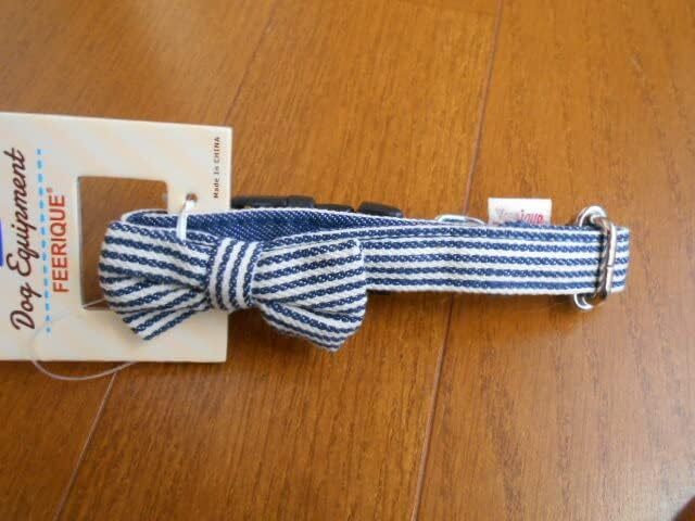小型犬 フェリーク☆ヒッコリーリボンカラー 首輪 ネイビー S ~10キロ 拍卖
