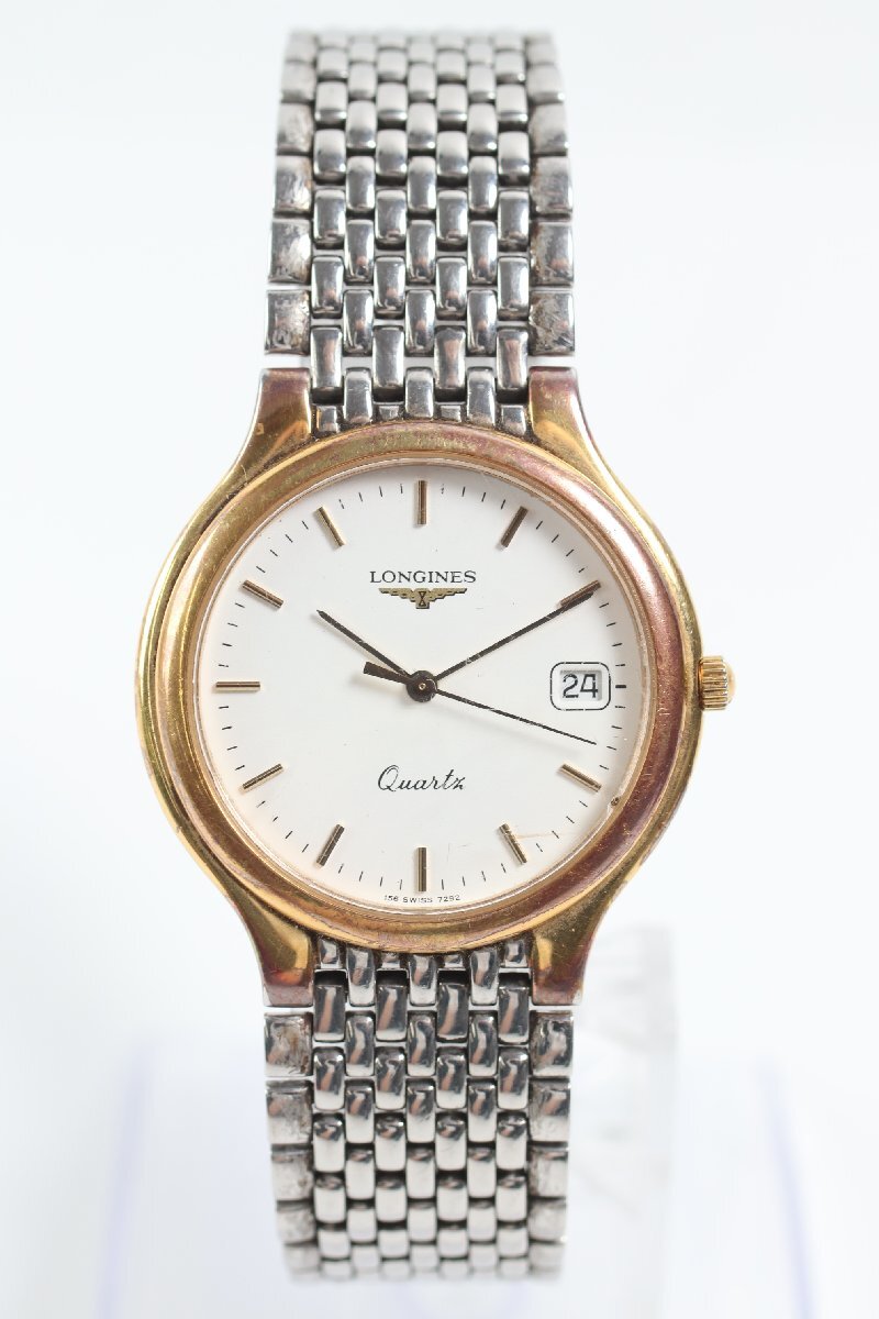 ★LONGINES ロンジン Flagship フラッグシップ 156.7292 L156.4 白文字盤 クオーツ デイト メンズ 腕時計 9740-TE拍卖