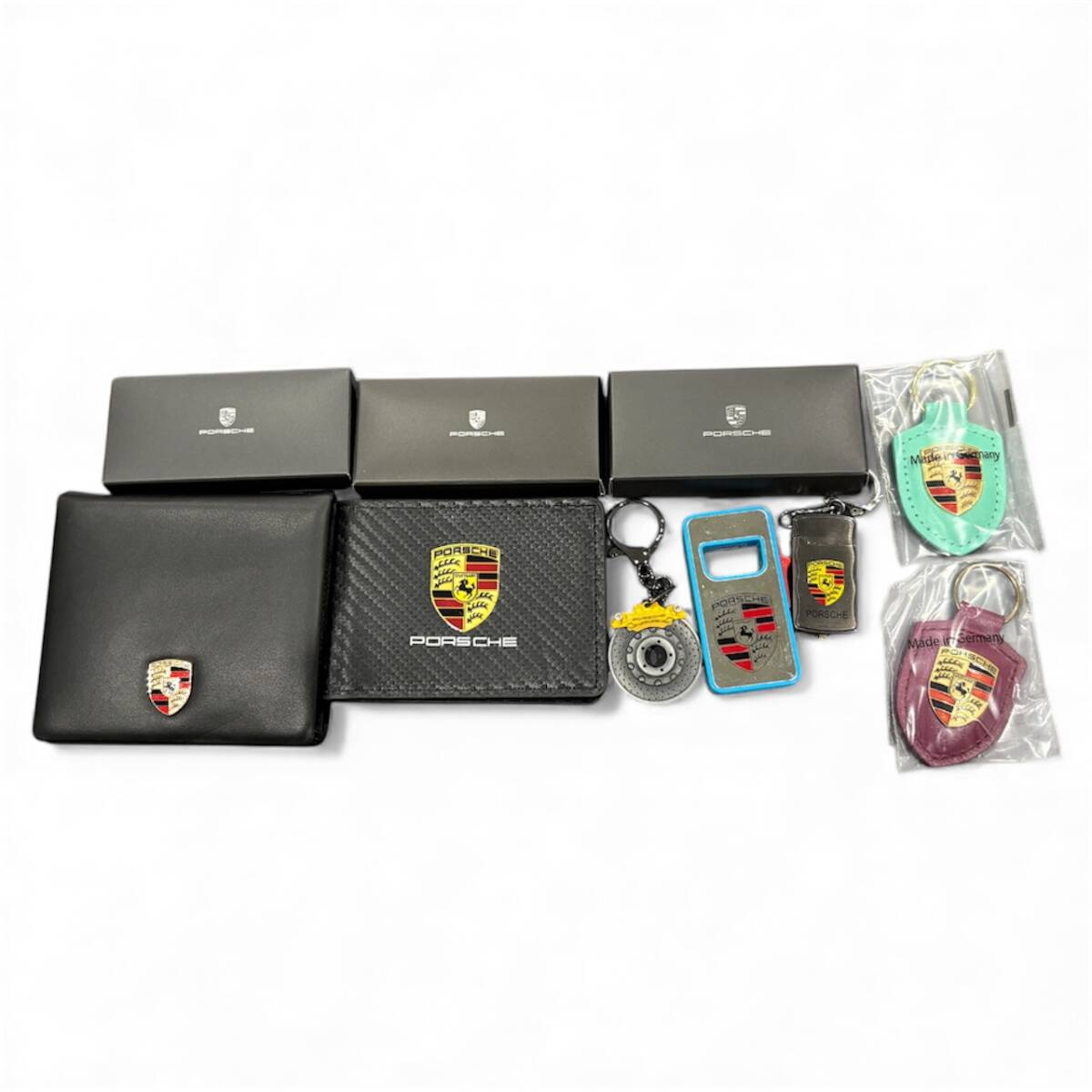 【管理201】ポルシェ 財布・カードホルダー・ライター2点・クレストキーリング2点・ブレーキディスクキーリング|おまとめ5種類7点セット拍卖