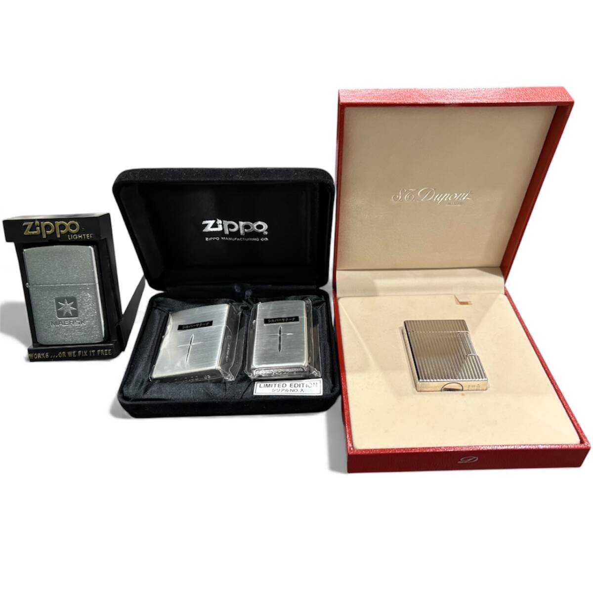 【管理201】Zippo & S.T.Dupont ライター 4点セットおまとめ|シルバーサテーナ未開封×2|デュポン|箱付き拍卖