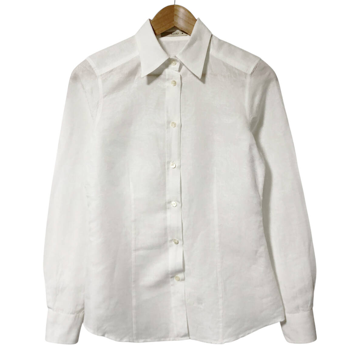 ETRO エトロ ペイズリー柄 シャツ 長袖 38 白 イタリア製 総柄 リネン コットン レディース A27拍卖