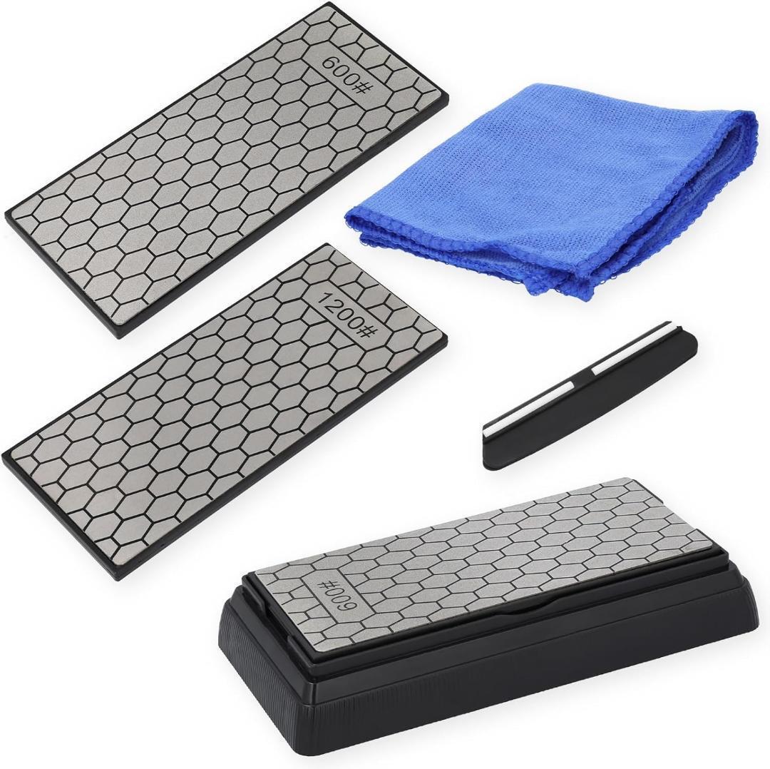 #600 #1200 両面ダイヤモンド砥石 包丁研ぎ 砥石台 両面タイプ 研磨 中仕上げ 荒研ぎ 面直し 両面 クリップ付 管理A3拍卖