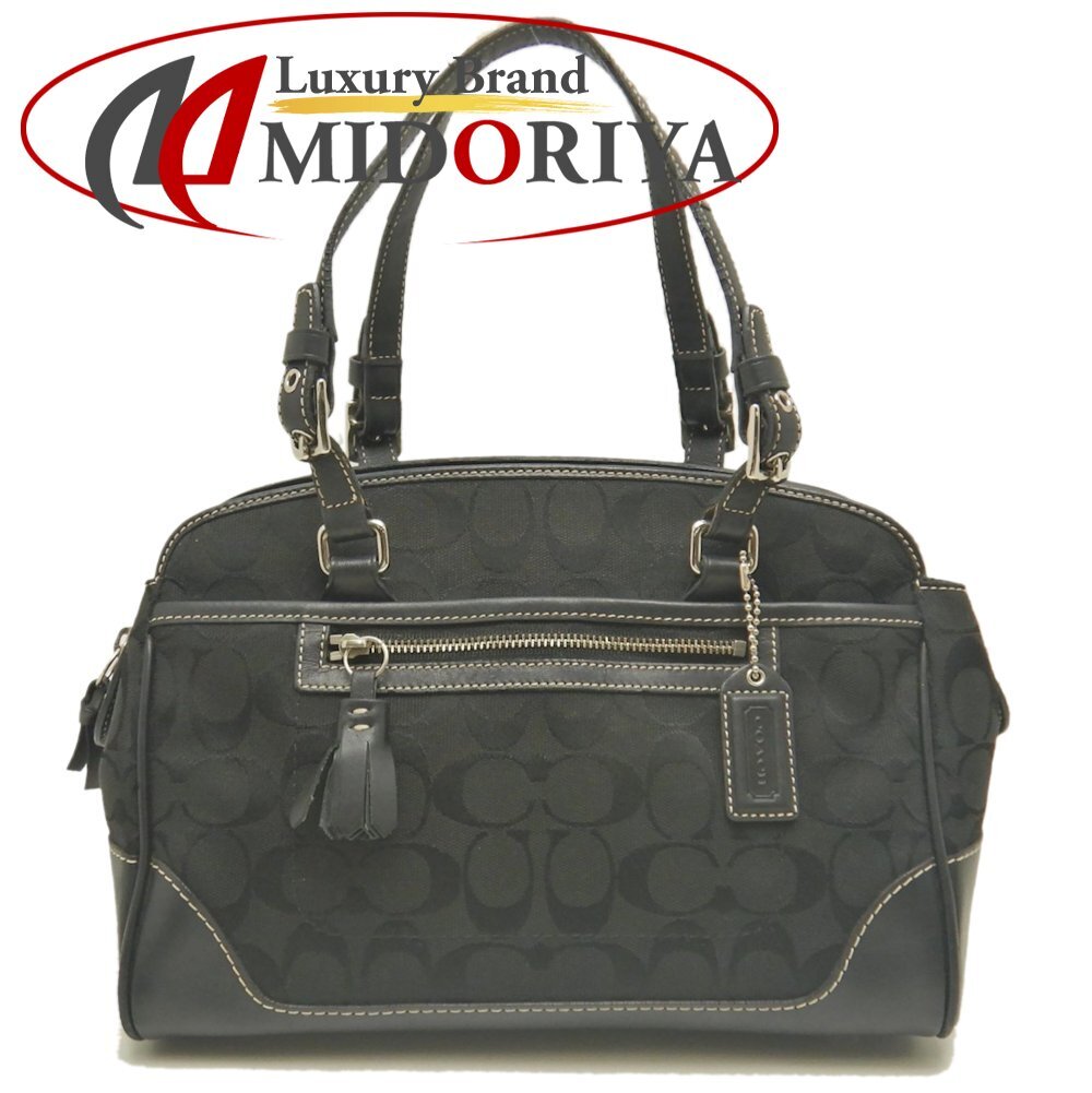 COACH コーチ シグネチャー ハンプトンズ 6828 ハンドバッグ キャンバスxレザー ブラック レディース /253306【中古】拍卖