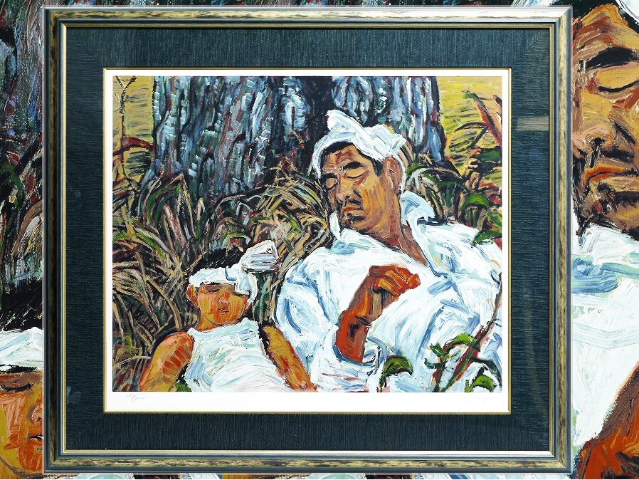 //福山小夜/ シルクスクリーン 男の肖像 高倉健の世界 ひととき//サインあり/ed.200/額装:77×86cm/真作保証//拍卖