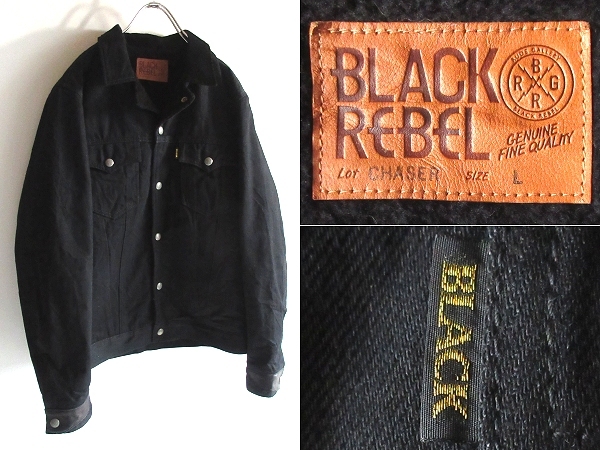 RUDE GALLERY BLACK REBEL ルードギャラリー ブラックレベル CHASER レザー使い コーデュロイ襟 裏ボア ブラックデニムジャケット L 黒拍卖