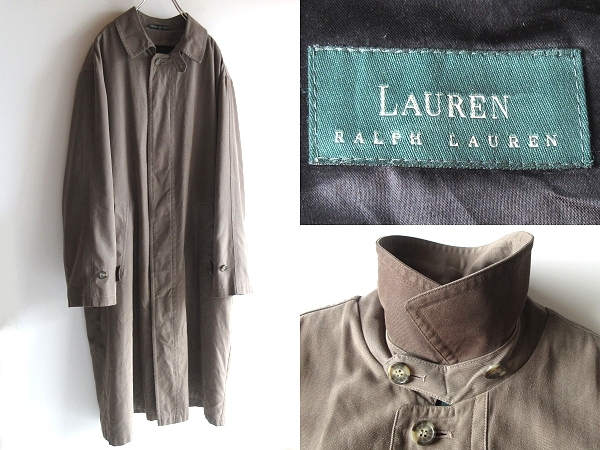 希少 80s-90sビンテージ LAUREN RALPH LAUREN ラルフローレン チンスト付 ウールライナー付 微起毛ツイル ステンカラーコート 42R USA企画拍卖