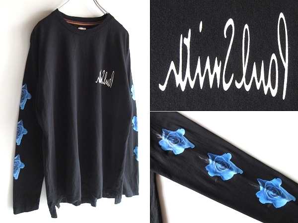 Paul Smith ポールスミス 2021SS Monarch Rose モナークローズ 青薔薇 反転ロゴプリント ロングスリーブTシャツ カットソー M 黒 ブラック拍卖