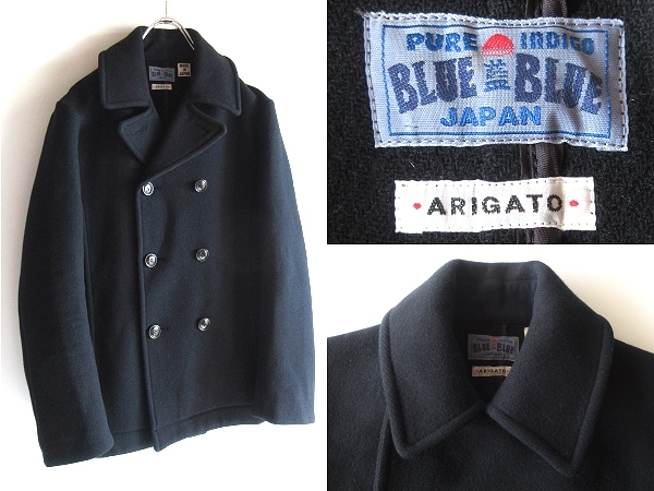 BLUE BLUE JAPAN ブルーブルー ウールメルトン Pコート リーファージャケット 1/S ダークネイビー 日本製 ハリウッドランチマーケット HRM拍卖
