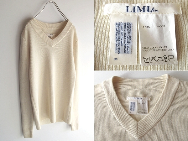 LIMI feu リミフゥ ウール Vネック リブニット セーター S エクリュ Y's ワイズ Yohji Yamamoto ヨウジヤマモト拍卖