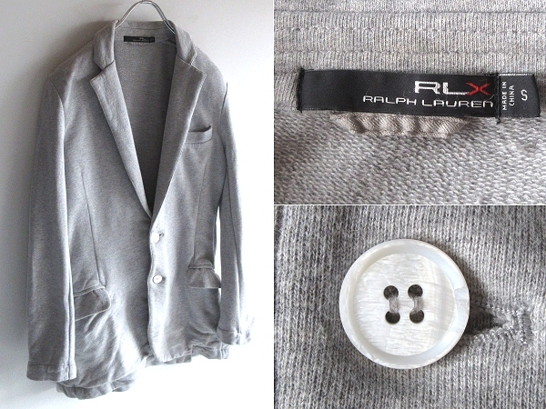 RLX Ralph Lauren ラルフローレン コットン 裏毛 スウェット 2Bテーラードジャケット ブレザー アンコンジャケット S グレー 国内正規品拍卖