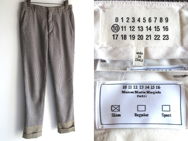 Maison Martin Margiela 10 メゾンマルタンマルジェラ 2015AW Slim ウールシルク 裾切替 千鳥格子 スラックス スリムパンツ 44 イタリア製拍卖