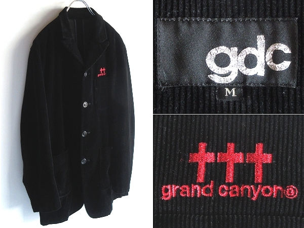 希少 初期 ビンテージ GDC ジーディーシー グランドキャニオン ロゴ刺繍 太畝コーデュロイ カバーオール テーラードジャケット M ブラック拍卖