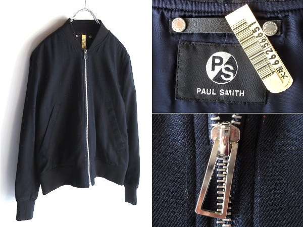 PS Paul Smith ポールスミス ドット裏地 ロゴリベット 絣/カスリ/シャドー格子柄 カラーネップ ウール ジップブルゾン ジャケット M 紺拍卖
