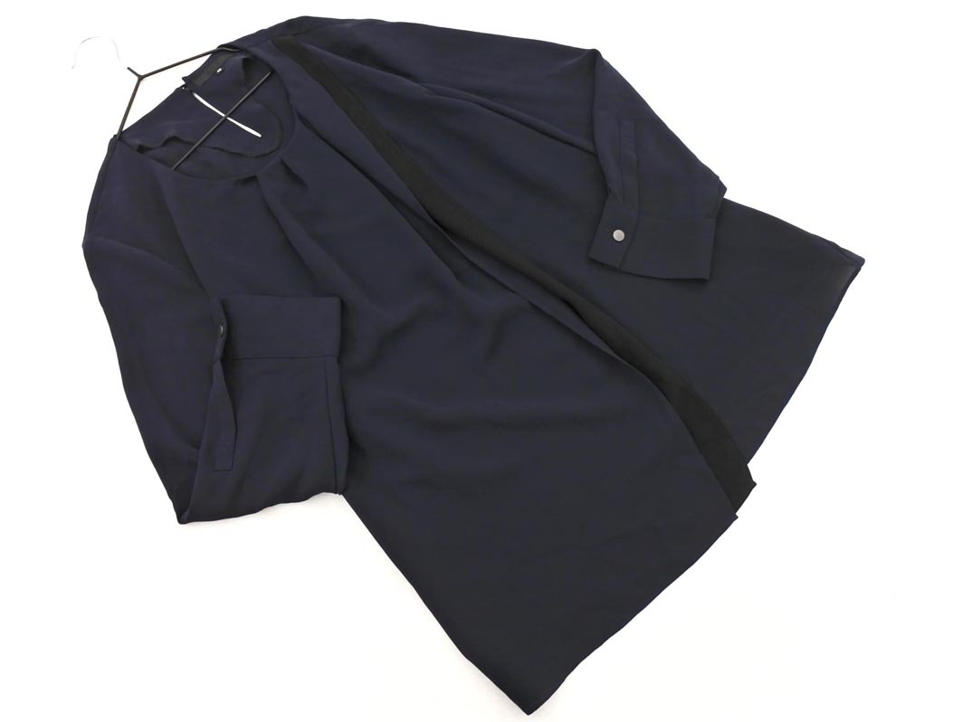 ネコポスOK iCB アイシービー タック ブラウス シャツ size42/紺 ◇■ ☆ fka7 レディース拍卖