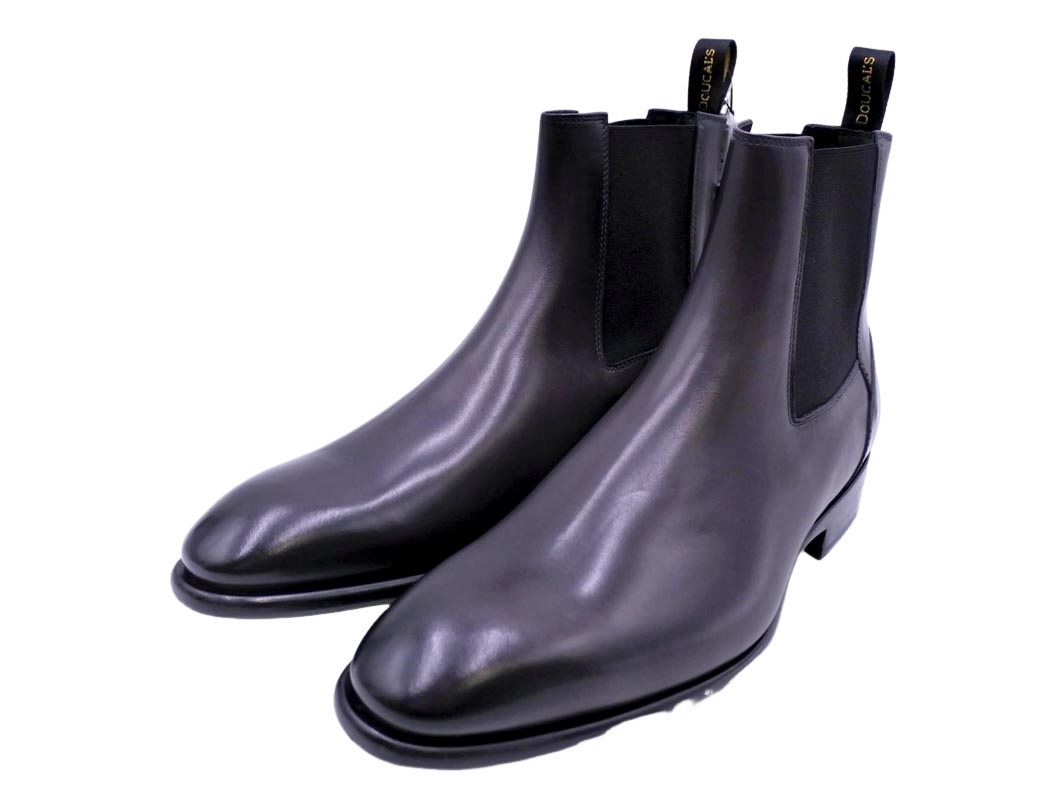 新品 DOUCAL S デュカルス チェルシー 本革 レザー サイドゴア ブーツ size41(25.5cm位)/黒 ■■◎ ☆ fka6 メンズ拍卖