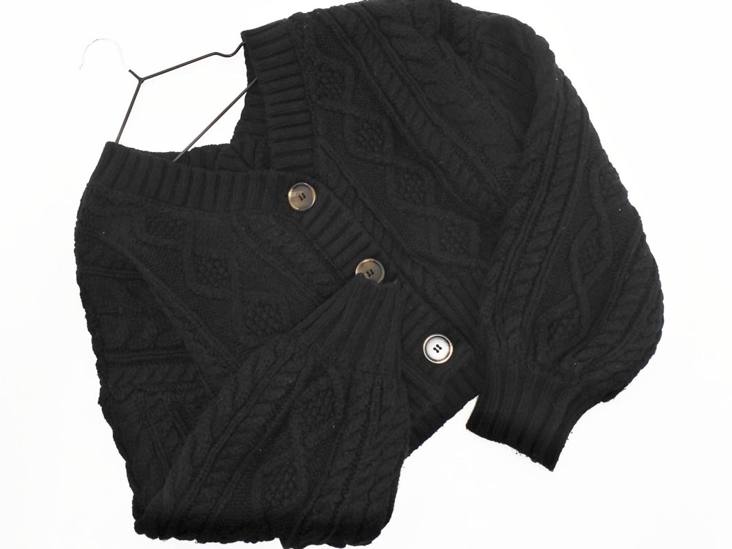 Heather ヘザー Vネック ケーブル編み カーディガン sizeF/黒 ◇■ ☆ fkb1 レディース拍卖