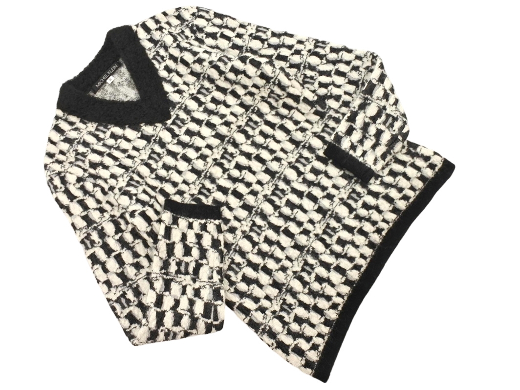 MICHEL KLEIN ミッシェルクラン ウール混 総柄 ニット セーター size38/白x黒xグレー ◇■ ☆ fkb1 レディース拍卖