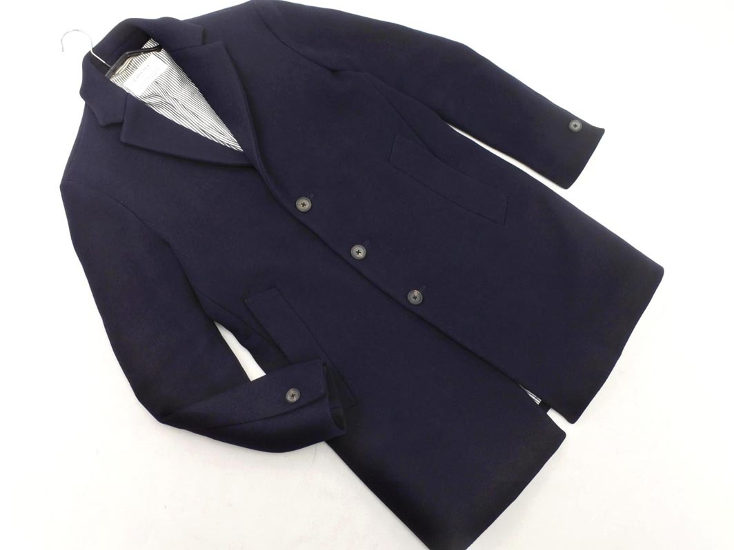 EDIFICE エディフィス ウール100% チェスター コート size44/紺 ◇■ ☆ fkb2 メンズ拍卖