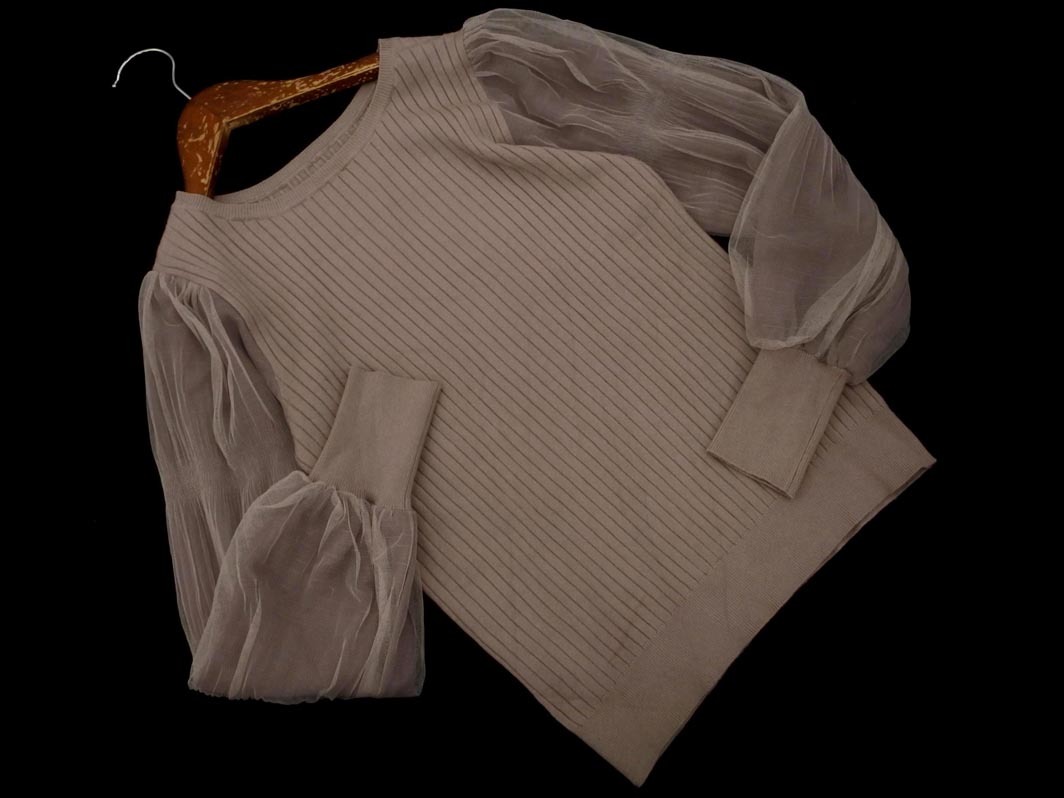 ナチュラルビューティーベーシック チュールスリーブ リブ ニット セーター sizeF/グレージュ ◇■ ☆ fkb7 レディース拍卖