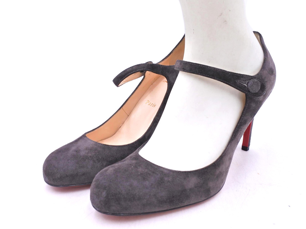 Christian Louboutin クリスチャンルブタン スウェード ストラップ パンプス size37.5(24.5cm)/グレー ◇■◎ ☆ fkc7 レディース拍卖