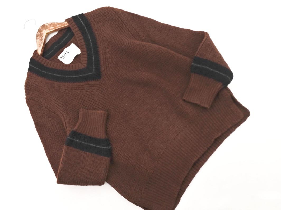 MARGARET HOWELL マーガレットハウエル ウール100% Vネック ニット セーター sizeII/茶 ◇■ ☆ fkc7 レディース拍卖