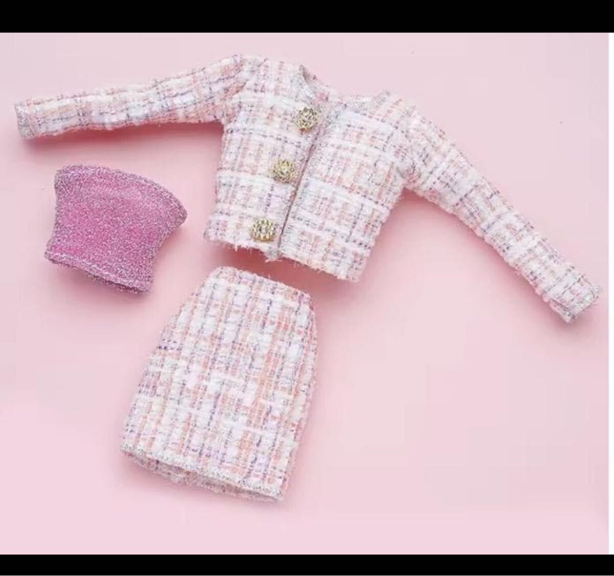 ツイード風ジャケット・スカート・ベアトップリカちゃん・バービー・お人形さん用 バービー お人形さん用 ジェニー ツイード風ジャケット拍卖