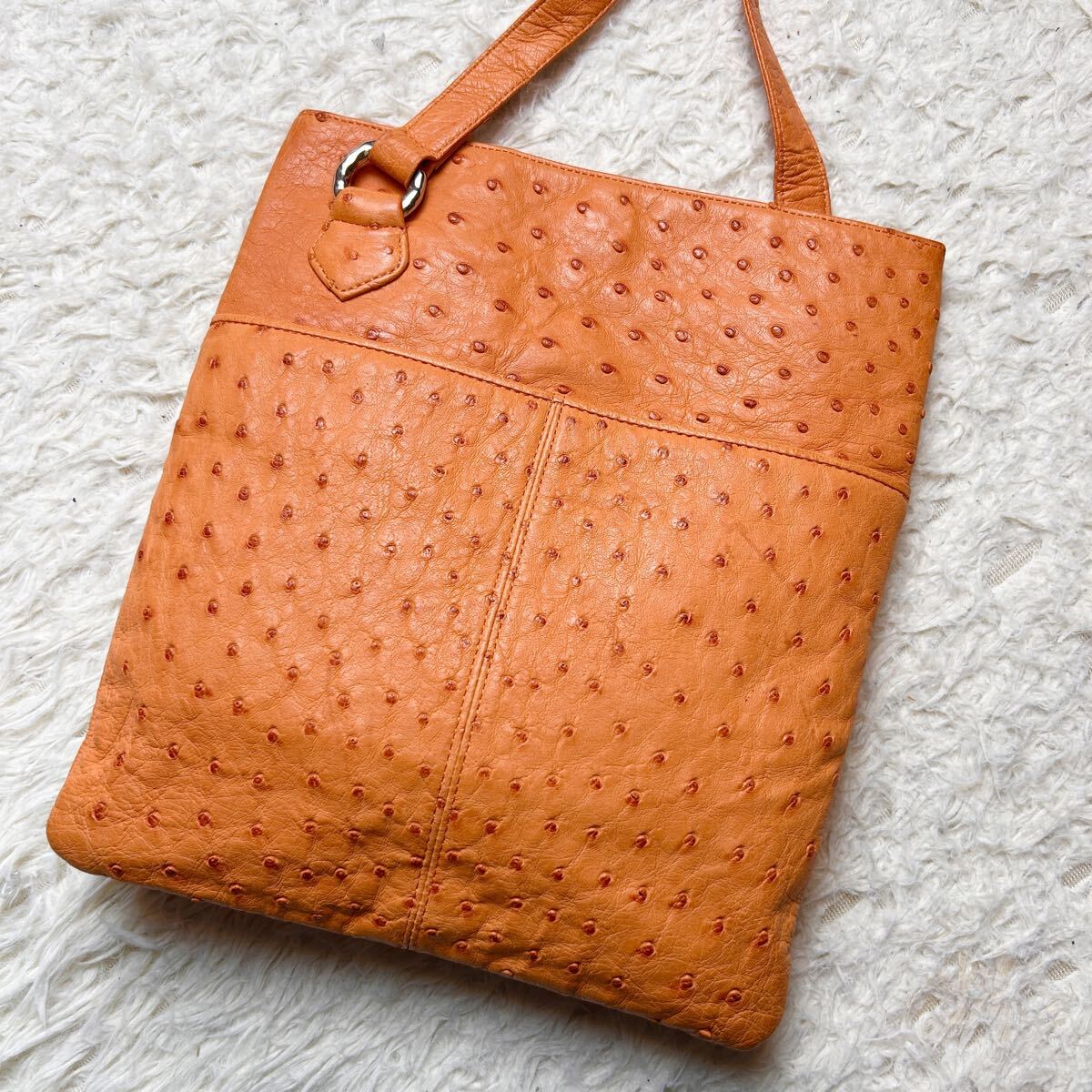 【希少】JRA認定! オーストリッチ 駝鳥革 エキゾチックレザー サコッシュ ショルダーバッグ オレンジ 希少カラー拍卖