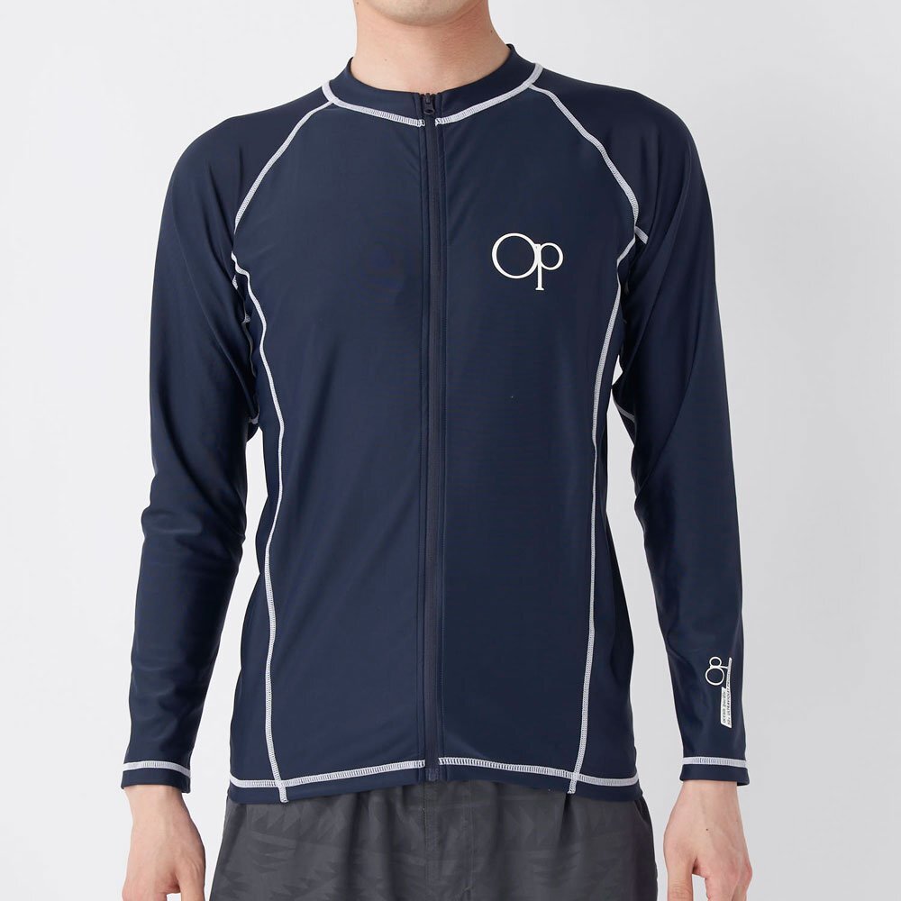 1508073-OP/メンズ 長袖 ハイネック フルジップ ラッシュガード 水着 トップス/XL拍卖