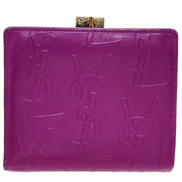 14683 イヴサンローラン 財布 ヴィンテージ がま口財布 レザー 革 ピンクパープル系 紫 YVES SAINT拍卖