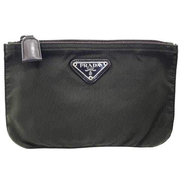 15400 プラダ ポーチ トライアングル マルチポーチ ナイロン ダークブラウン 濃茶 こげ茶 PRADA 三角ロゴプレート拍卖