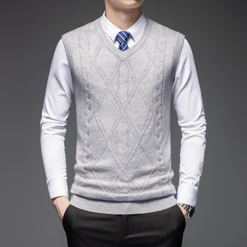 新品★ベスト メンズ Vネック ニットベスト ビジネス ウール混 セーターベスト ケーブル編み 紳士服 防寒 伸縮性 通勤通学 ライトグレー4XL拍卖