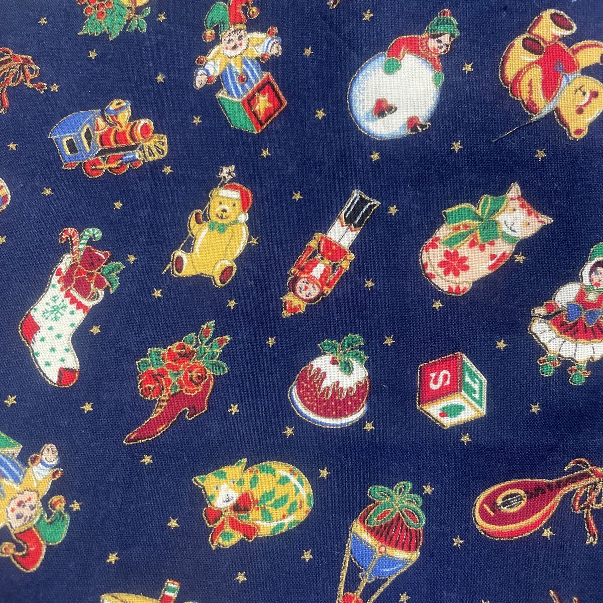 【B29】クリスマス 生地はぎれ 猫 ねこ テディベア くま ネイビー 楽器 パッチワーク クリスマスキルト拍卖