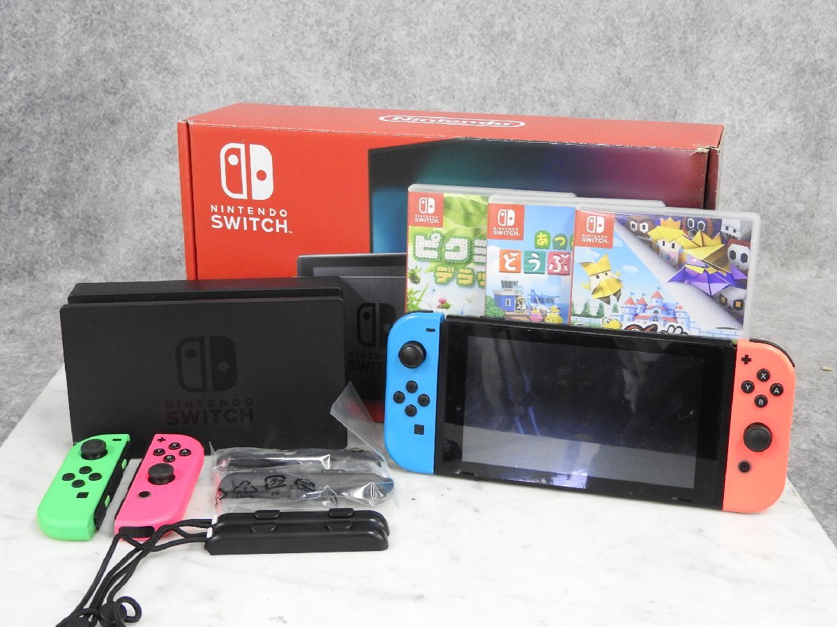 【J】Nintendo Switch HAC-001 スイッチ ソフト3本付き 任天堂 3124289拍卖
