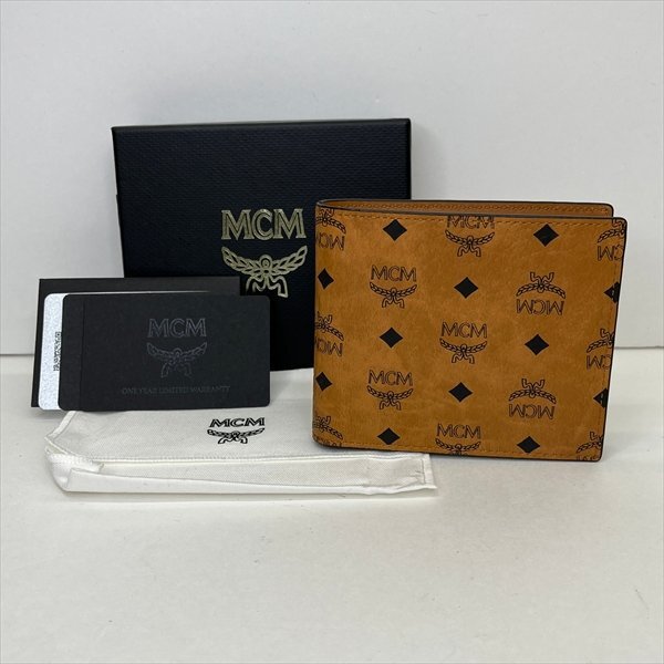 MCM エムシーエム 二つ折り財布 ヴィセトス柄 メンズ 札入れ 小銭入れ カード入れ 折財布 ブラウン系 コニャック ロゴ 箱 推定未使用 新品拍卖