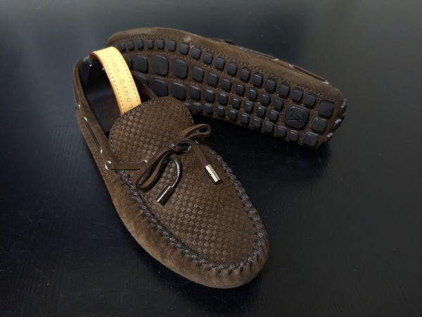 試し履き程度 ヴィトン 6.5 LOUIS VUITTON ♯ND0142 マイクロダミエ リボンドライビング スリッポン ローファー 483拍卖