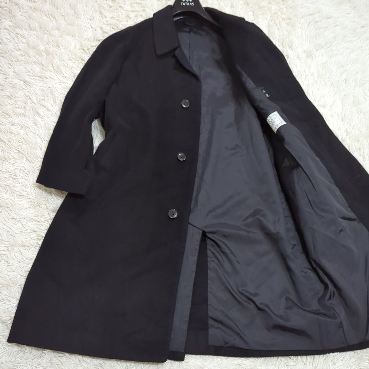 未使用級 XL 繊維の宝石 カシミヤ100% LANVIN ランバン ステンカラーコート ロングコート アウター ブラック 黒 メンズ ビジネス 50 秋冬◎拍卖