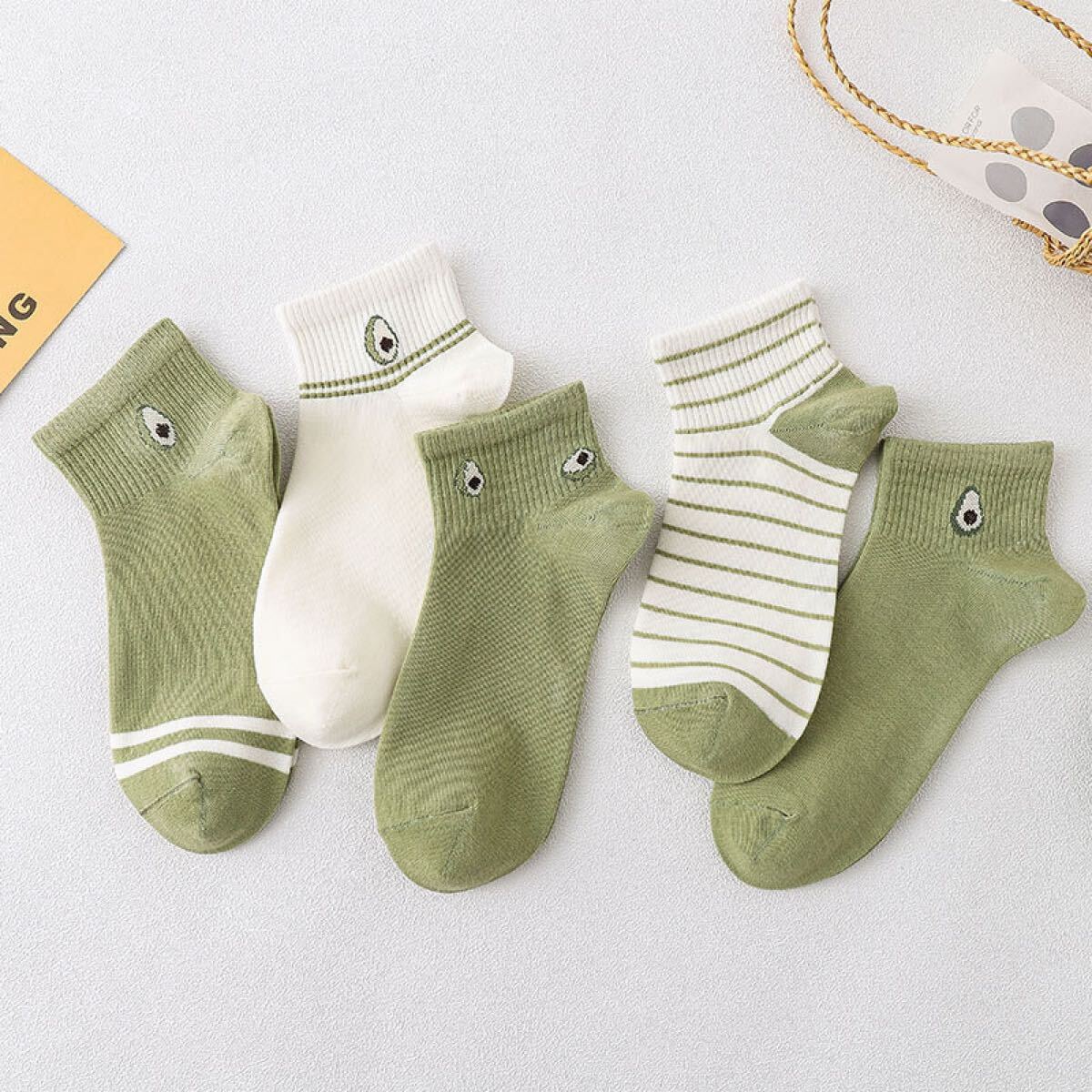 【5足セット】レディースソックス 女性用靴下 おしゃれ かわいい グリーン拍卖