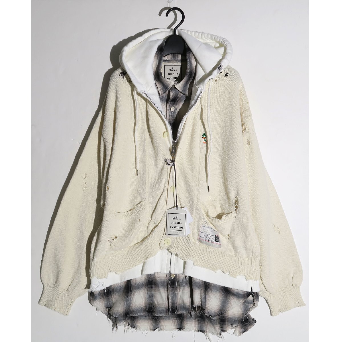 【新品・定価85,800円】Maison MIHARA YASUHIRO 3レイヤード ニット カーディガン 46 WHITE A14CD501 メゾンミハラヤスヒロ パーカーシャツ拍卖