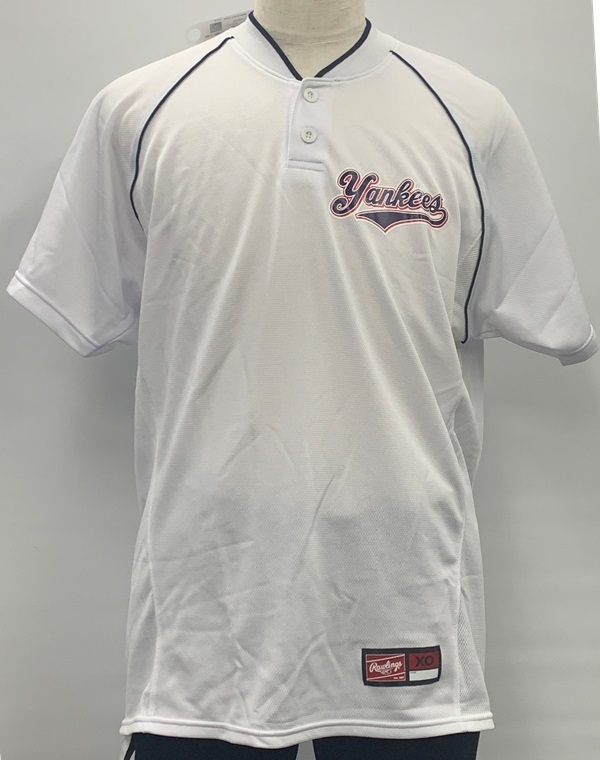 W0471▲Rawlings▲新品▲2ボタンベースボールシャツRY1032ホワイト/ネイビーXO拍卖