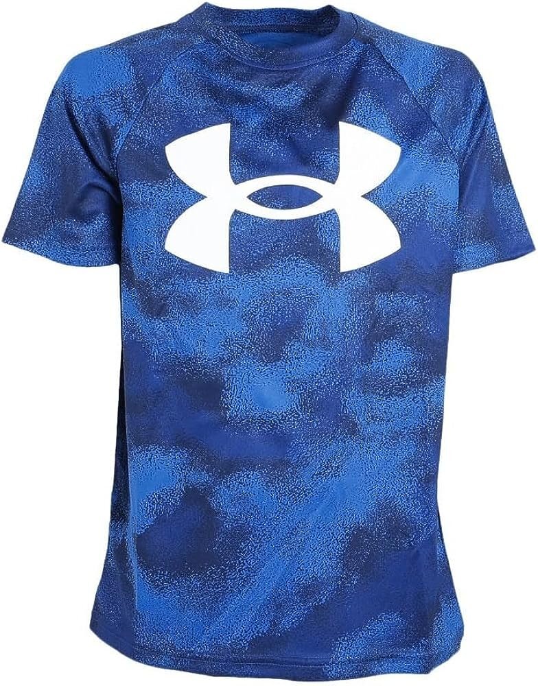 W0517★アンダーアーマー★新品★31テック ビッグロゴプリントTシャツ ジュニア 471Blue Mirage White YLG 身長145-155cm拍卖