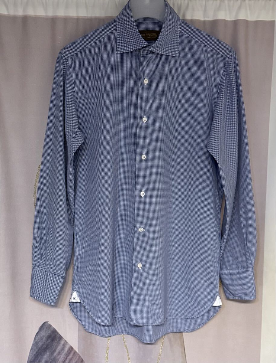 鎌倉シャツ 200番手 ブルーギンガムチェック カッタウェイ ドレスシャツ拍卖