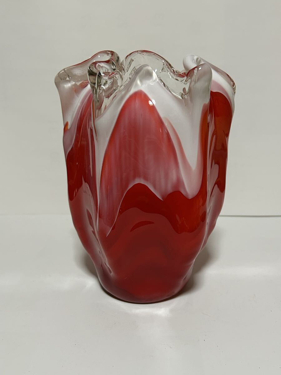 昭和レトロ 花瓶 フラワーベース 花器 ガラス マーブル 花入チューリップ花びん レトロ当時物 一点ものヴィンテージ拍卖