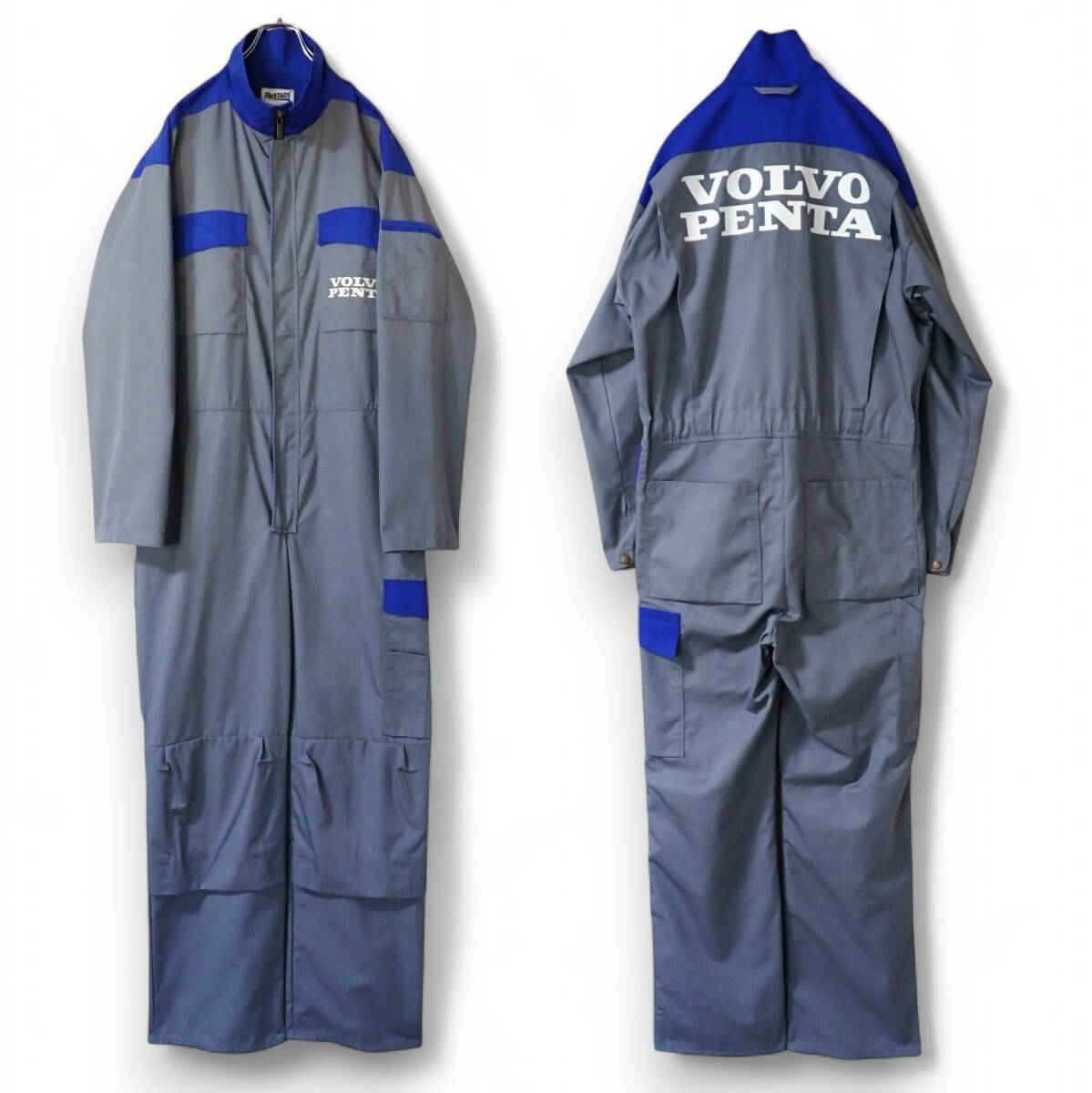 ほぼ美品 FRISTADS VOLVO PENTAツナギ 48●前後プリント オールインワン ジャンプスーツ メンテナンスメカニック ボルボ●洗濯済●古着7199拍卖